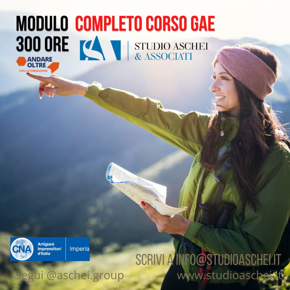 bellissima immagine di ragazza tra i monti che indica a sinistra l'infinito per promozionale il Corso GAE - aschei un buon corso ormai alla quinta edizione in liguria.